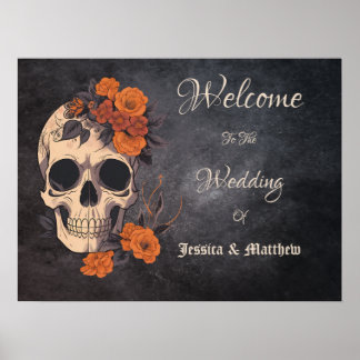 Affiche Fleurs orange Crâne floral Mariage élégant