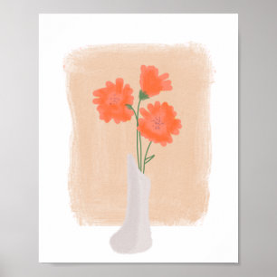 Affiche Fleurs orange dans Vase Hand Drawn Art