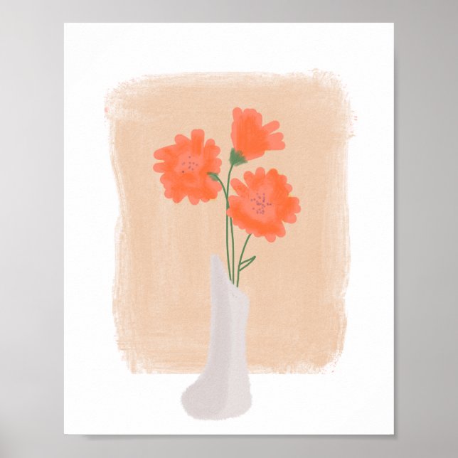 Affiche Fleurs orange dans Vase Hand Drawn Art (Devant)