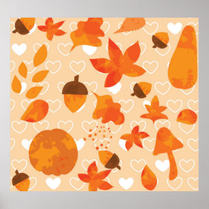 Affiche Fleurs orange : Motif Doodle à la main.