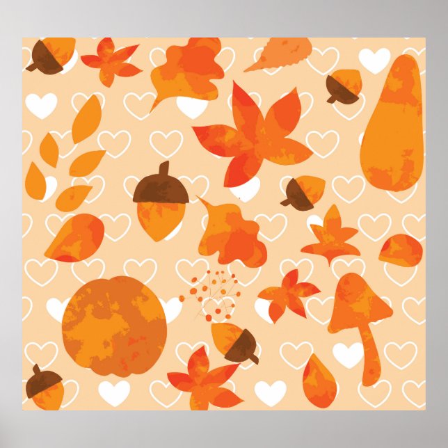 Affiche Fleurs orange : Motif Doodle à la main. (Devant)