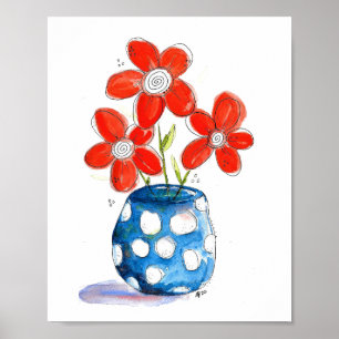 Affiche Fleurs orangées Whimsical dans Vase Bleu