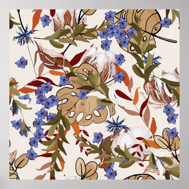 Affiche Fleurs pastel fleurissant lis de feuilles verts. R (Devant)