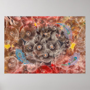 Affiche Fleurs peintes à la main avec des plumes de paon