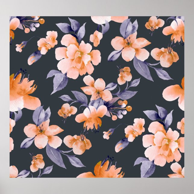 Affiche Fleurs peintes Arrière - plan sans couture (Devant)