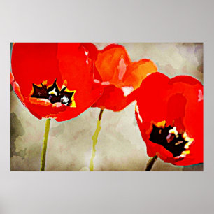 Affiche Fleurs peintes Tulipes rouges