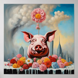 Affiche Fleurs & Pig Wall Art