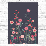 Affiche Fleurs Plymouth Boho foncé Floral<br><div class="desc">Art bohème moderne. Joli boho lâche peinture florale rose sur un arrière - plan gris foncé. Inspiré par les fleurs sauvages qui poussent à Plymouth. Art original de Nic Squirrell.</div>