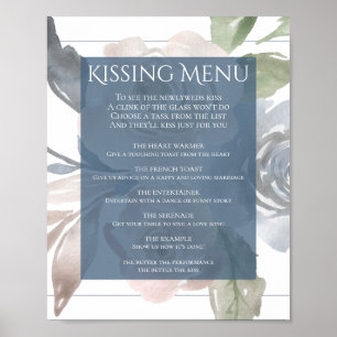 Affiche Fleurs Poussiéreuses   Menu Bisous Pastel Bleu Fum