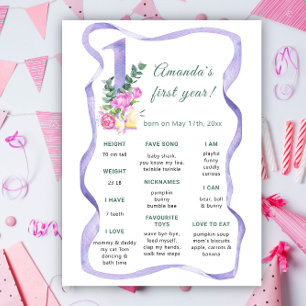 Affiche Fleurs Premier anniversaire Jalon Anniversaire