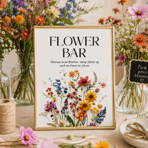 Affiche Fleurs pressées Fleur sauvage Panneau de bar de fl