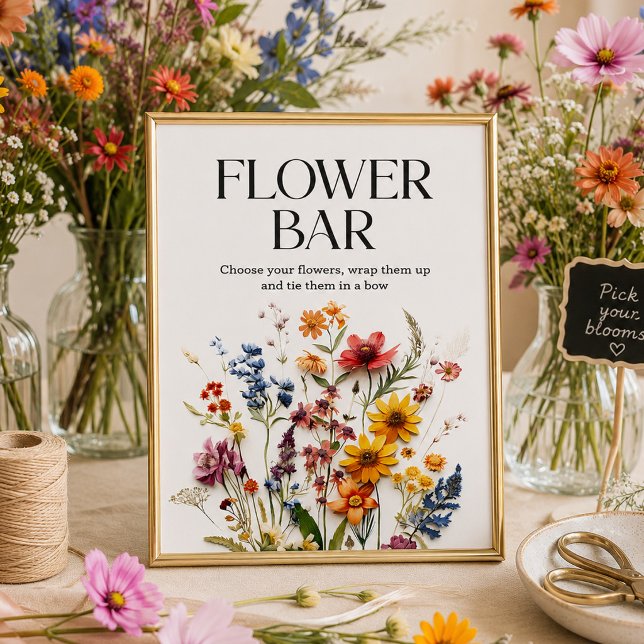 Affiche Fleurs pressées Fleur sauvage Panneau de bar de fl (Créateur téléchargé)