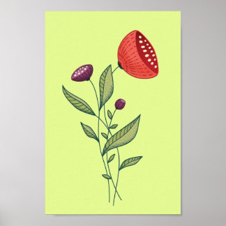 Affiche Fleurs printanières Abstrait Botanical Line Art