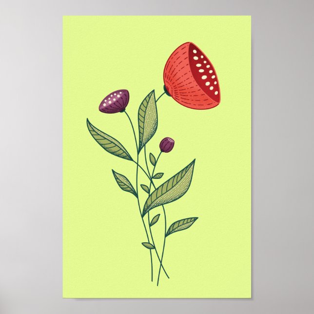 Affiche Fleurs printanières Abstrait Botanical Line Art (Devant)