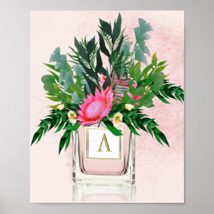 Affiche Fleurs Protea Élégant Bouteille de Parfum Monogram