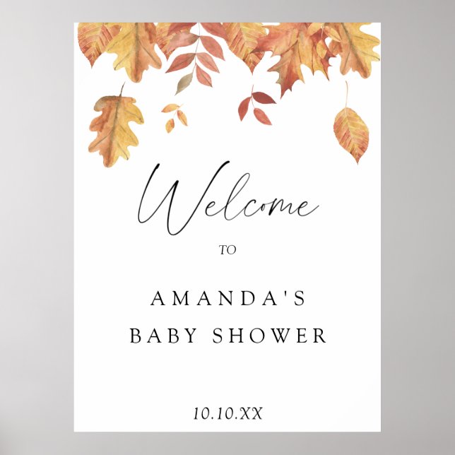 Affiche Fleurs qui tombent automne bienvenue à la baby sho (Devant)