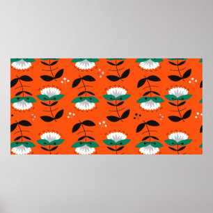 Affiche Fleurs rétro et motif sans couture feuille.