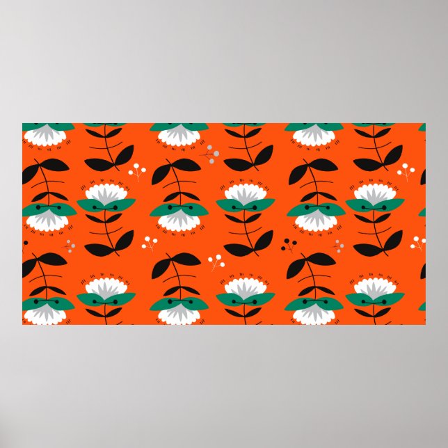 Affiche Fleurs rétro et motif sans couture feuille. (Devant)