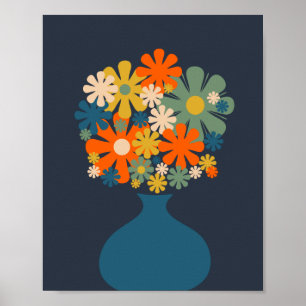 Affiche Fleurs rétro gaies dans un Vase bleu
