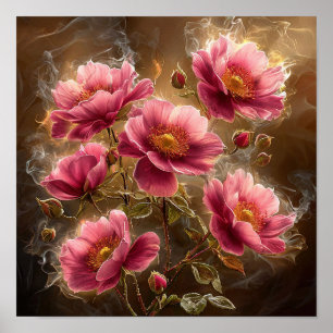 Affiche Fleurs Rose Clair aux Fumées Douces Éthérées