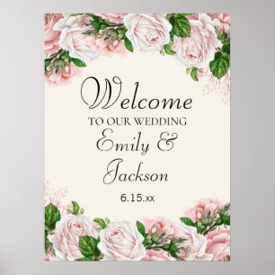 Affiche Fleurs rose poudré élégantes sur fond crème pour m