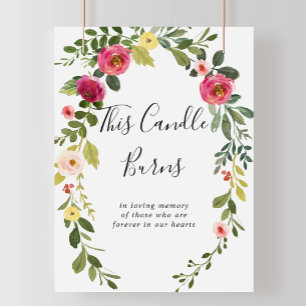Affiche Fleurs rose verdure Cette bougie brûle panneau