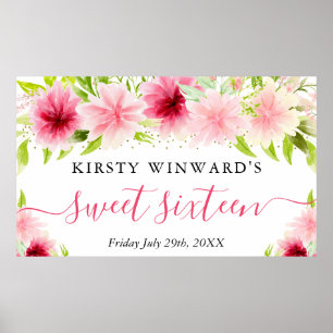 Affiche Fleurs roses à l'aquarelle Bienvenue pour un Sweet