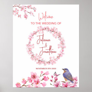 Affiche Fleurs roses Aquarelle Mariage féminine