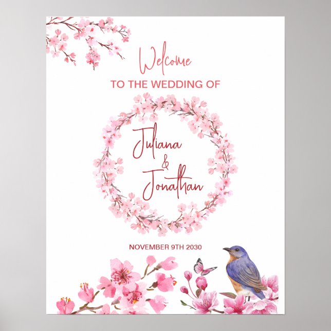 Affiche Fleurs roses Aquarelle Mariage féminine (Devant)