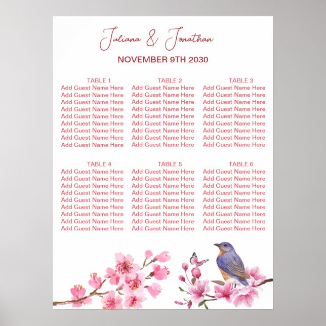 Affiche Fleurs roses Aquarelle Mariage féminine (Devant)