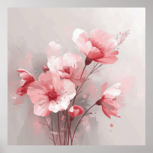 Affiche Fleurs roses, blanches et grises
