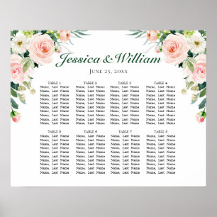 Affiche Fleurs roses bleues 8 Tables Mariage GRAPHIQUE DE