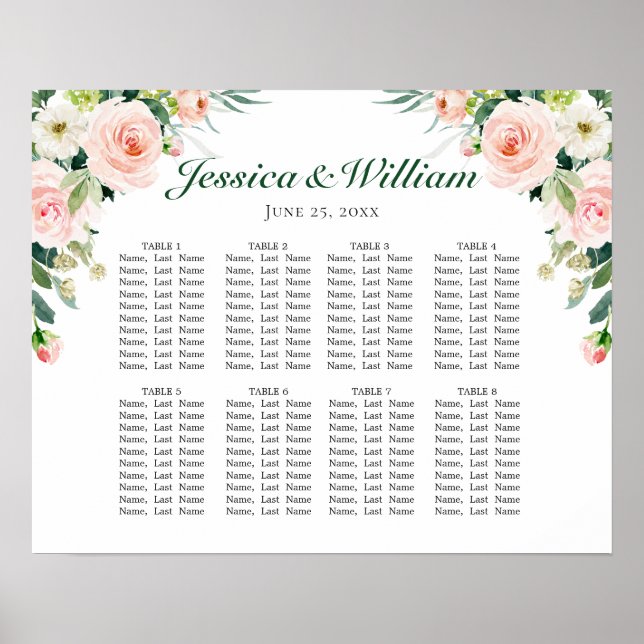 Affiche Fleurs roses bleues 8 Tables Mariage GRAPHIQUE DE  (Devant)