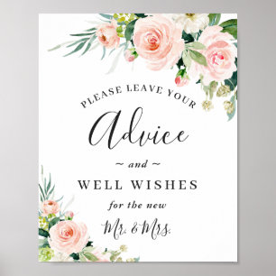 Affiche Fleurs roses blush Mariage conseils et vœux