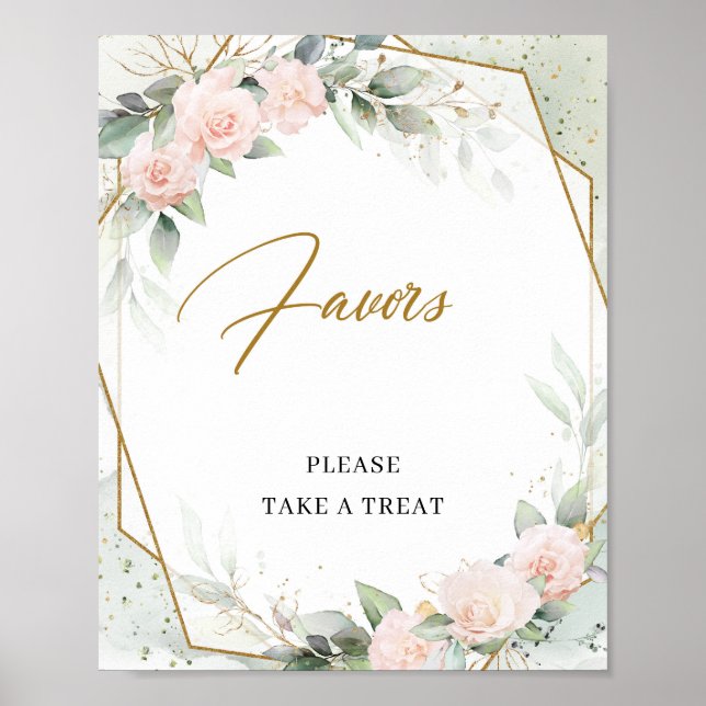 Affiche Fleurs roses bohèmes, verdure et enseigne de cadea (Devant)
