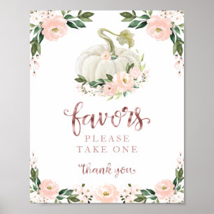Affiche Fleurs roses Chute Citrouille Faveur Baby shower S