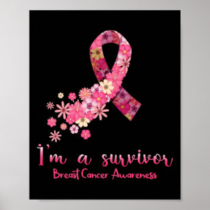 Affiche Fleurs roses Coeur Je suis un survivant Cancer du 