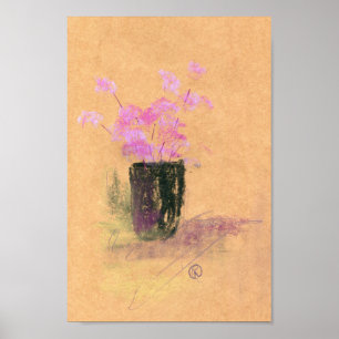 Affiche Fleurs roses dans un vase noir