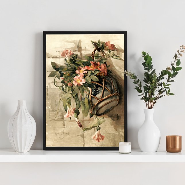 Affiche Fleurs roses dans un vase suspendu (Créateur téléchargé)