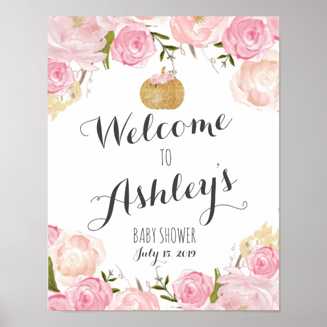 Affiche Fleurs roses Douche nuptiale signe de bienvenue (Devant)