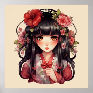 Affiche Fleurs roses d'une fille