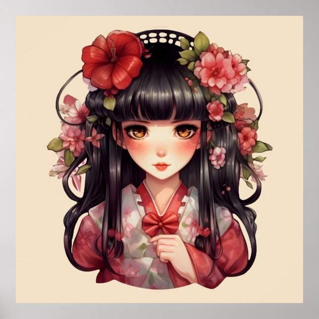 Affiche Fleurs roses d'une fille (Devant)