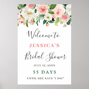Affiche Fleurs Roses Élégantes Bohème pour une Baby Shower