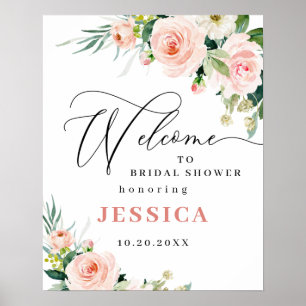 Affiche Fleurs Roses Élégantes Boho Baby Shower