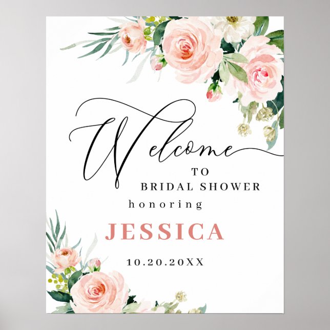 Affiche Fleurs Roses Élégantes Boho Baby Shower (Devant)
