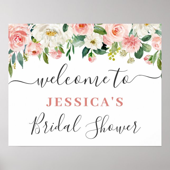 Affiche Fleurs Roses Élégantes Boho Baby Shower (Devant)