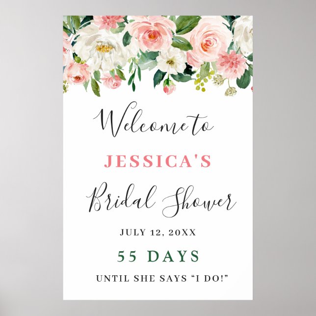 Affiche Fleurs Roses Élégantes Boho Baby Shower de Mariée (Devant)