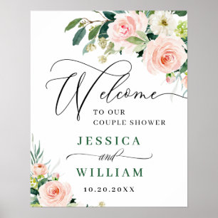 Affiche Fleurs roses élégantes et blush, douche bohème pou