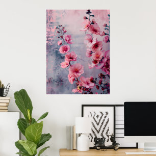 Affiche Fleurs roses en fleurs