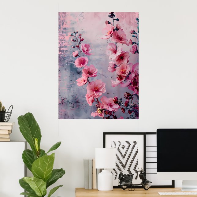 Affiche Fleurs roses en fleurs  (Bureau à domicile)